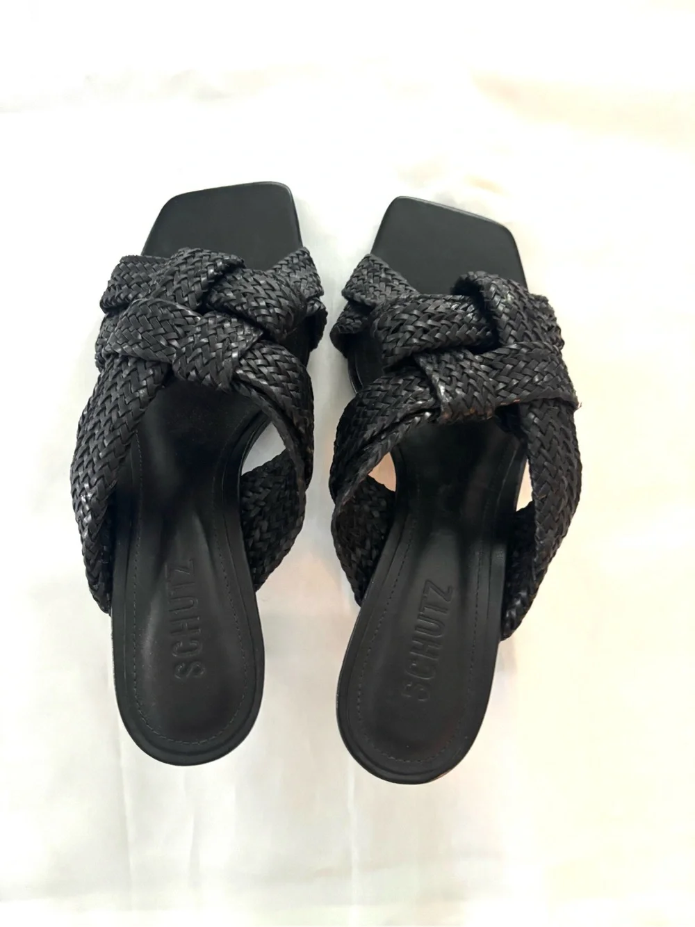 NWT SCHUTZ Black Kali Kitten Walk Heel Sandals Braided SZ 6.5 B